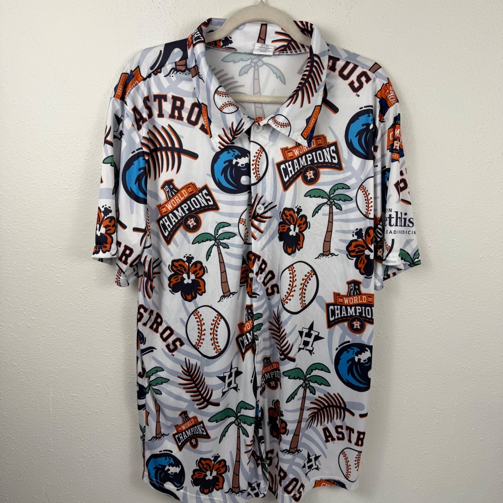 Houston Astros World Series Champions Hawaiian Shirt Mens XL White Tropical MLB‎